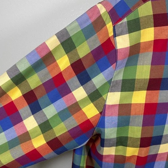 Foxcroft Rainbow Plaid Button Down Shirt Womens 10 Multicolor Wrinkle Free Top - Picture 4 of 8